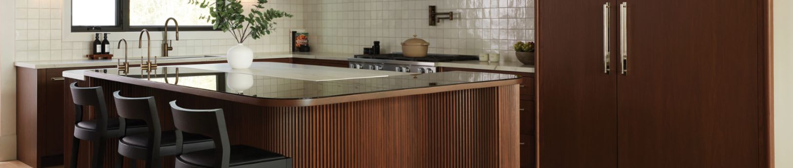 flat-cut walnut modern kitchen cabinets and island