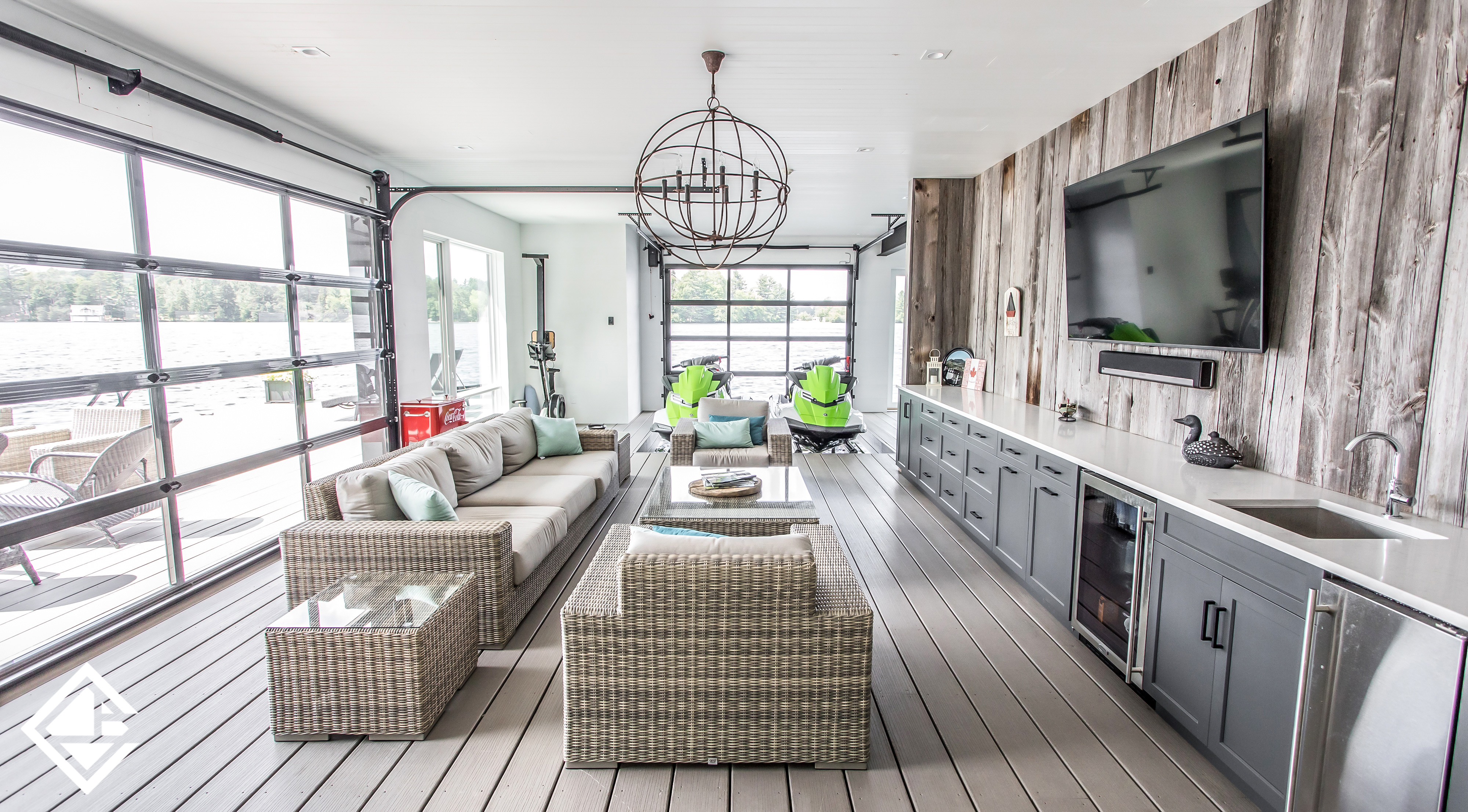 Boathouse Kitchen with Roll-up Glass Doors