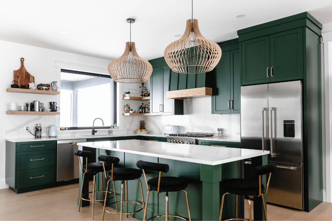 custom green kitchen