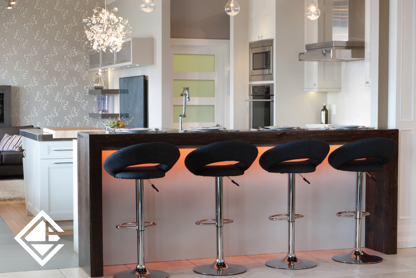 5 Pops of Colour to Consider for Your Kitchen | Orange Lighting Under Island