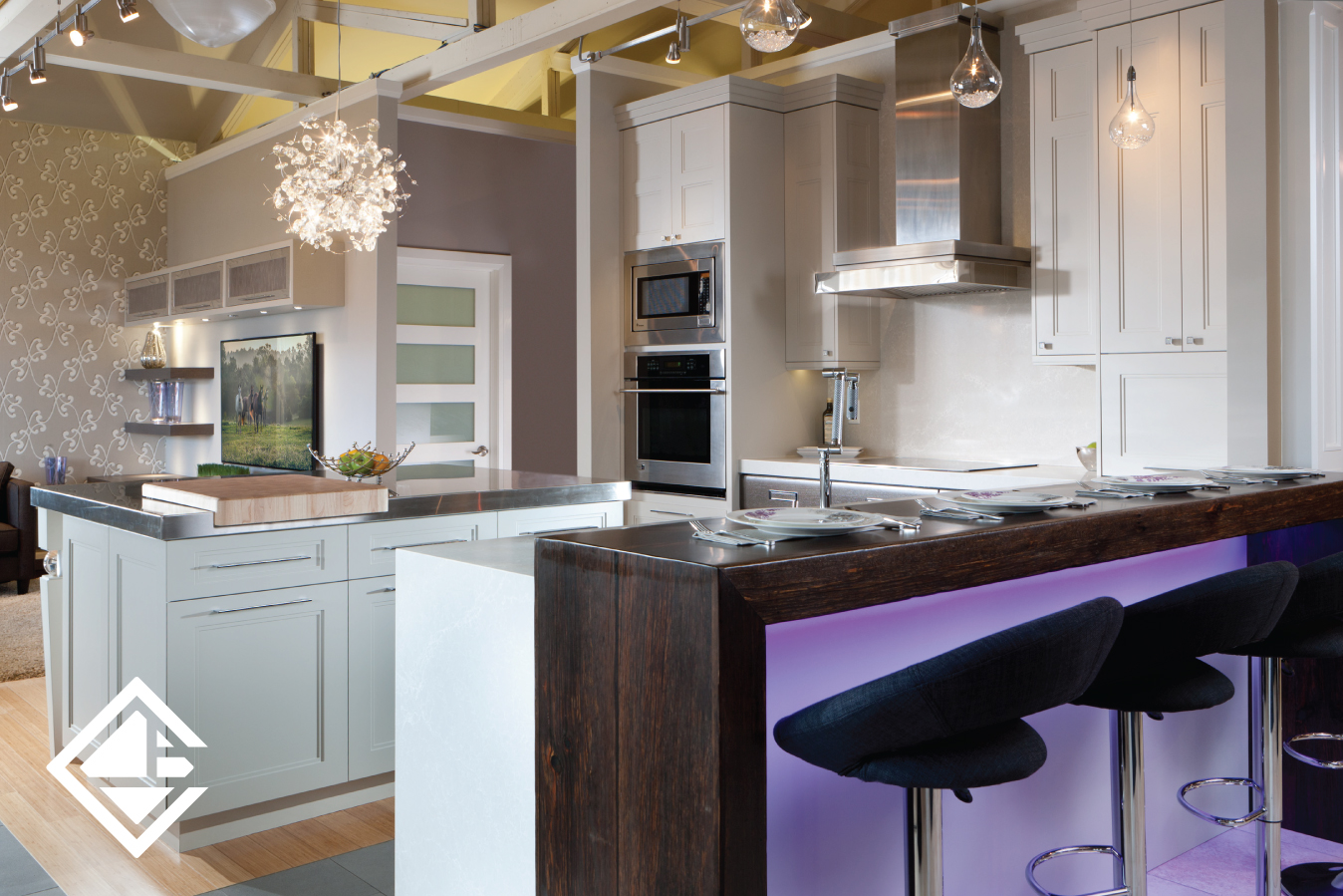 5 Pops of Colour to Consider for Your Kitchen | Purple Lighting Under Island