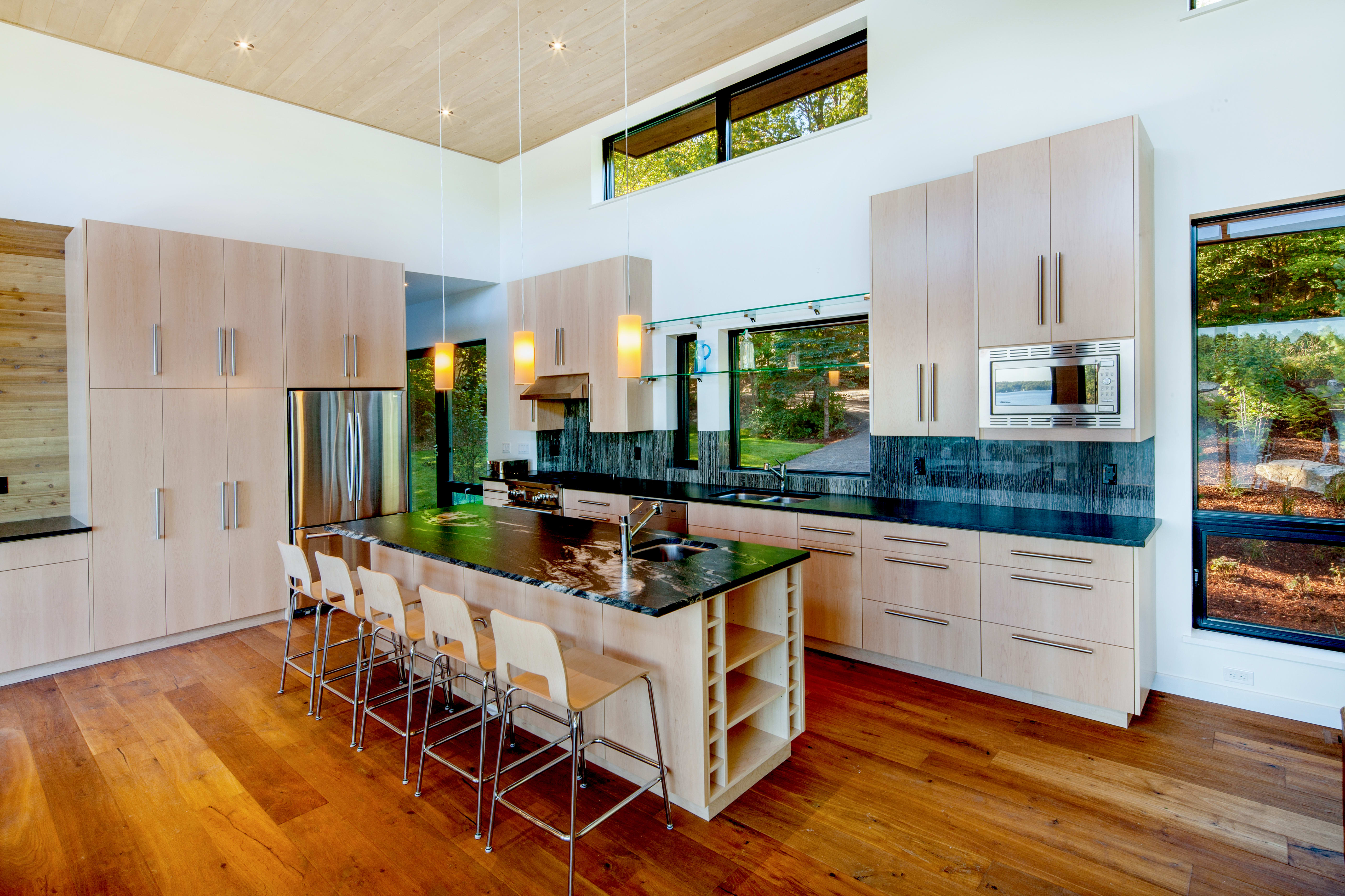 A custom light stained maple kitchen cottage.