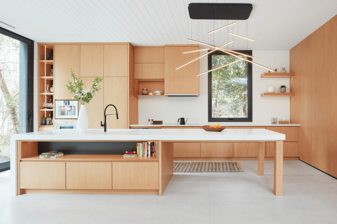white rift oak modern cottage kitchen island with seating