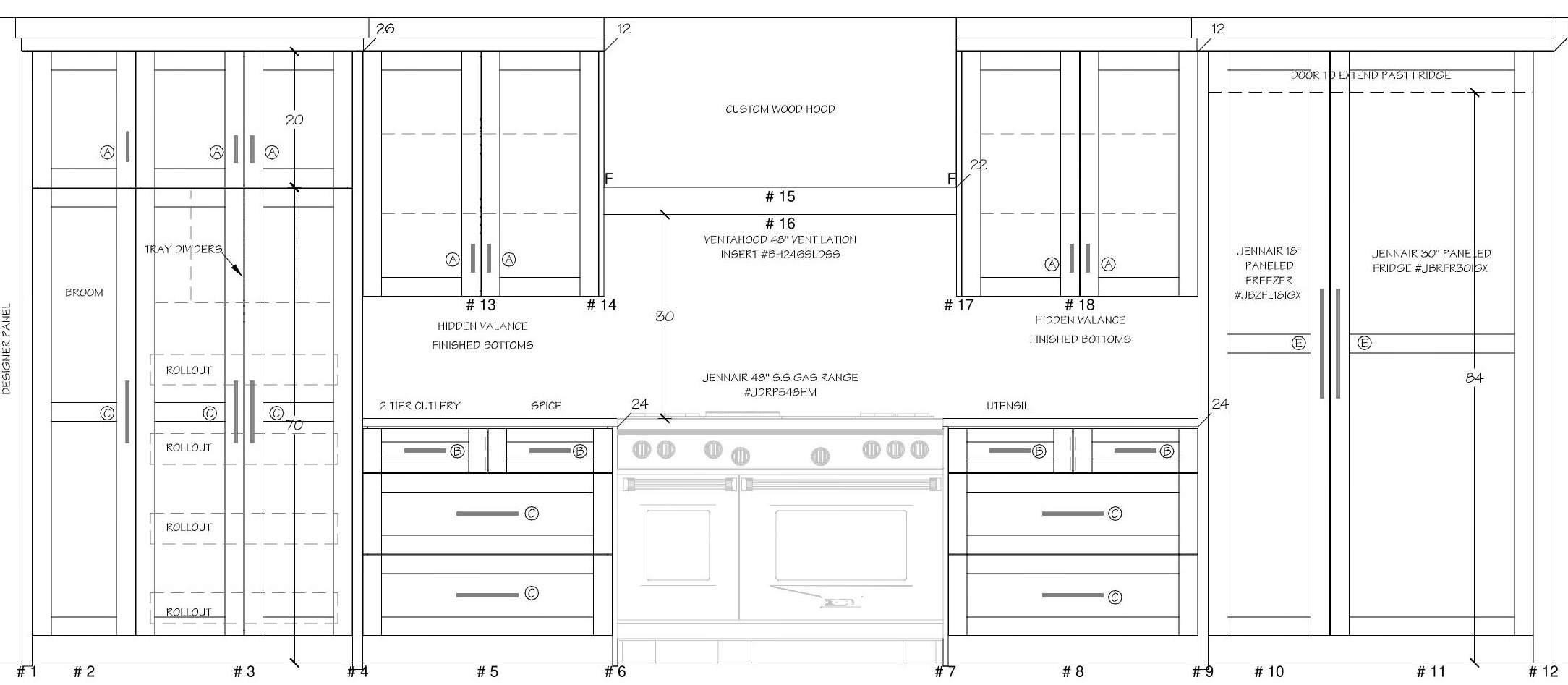 main kitchen wall elevation line drawing