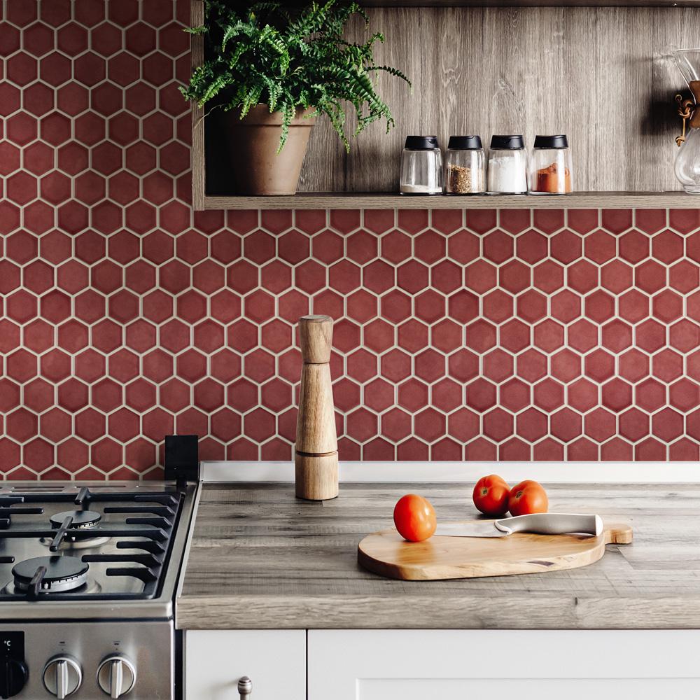 5 Pops of Colour to Consider for Your Kitchen | Hex Glossy Rusty Red Tile