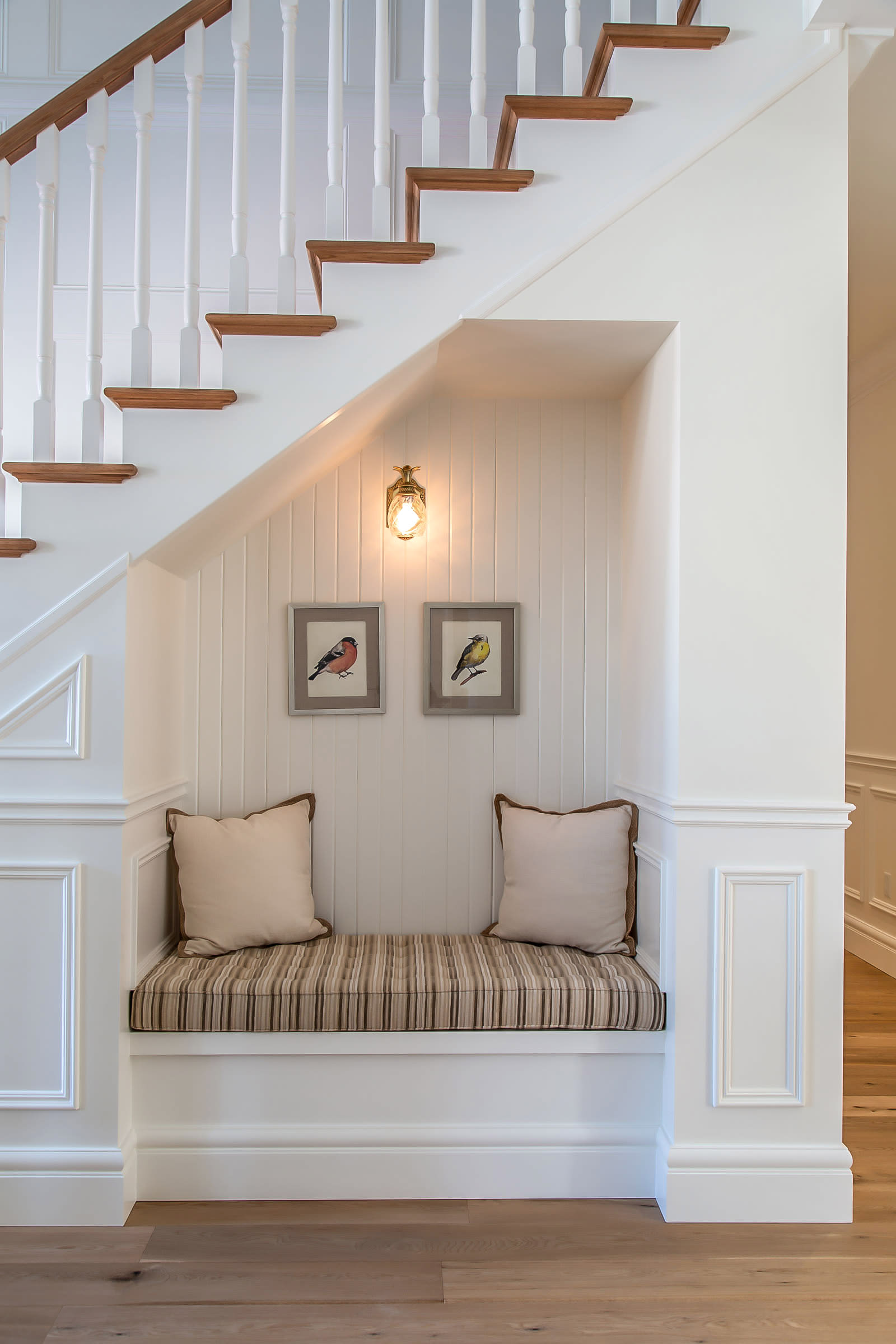 Under stairs bench hidden nook inspiration