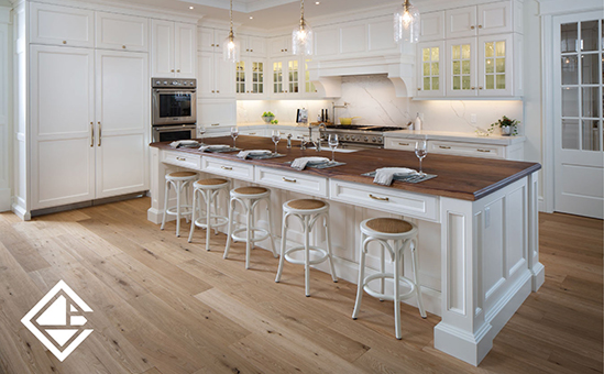 White kitchen with walnut countertop