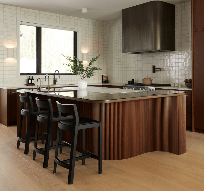curved and reeded Kitchen cabinet island design