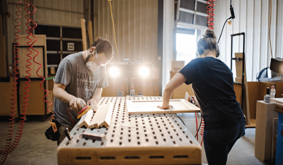 custom cottage kitchen cabinets being manufactured