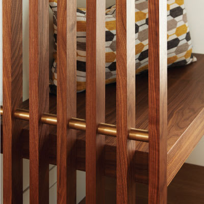 walnut accent slats with gold bar through
