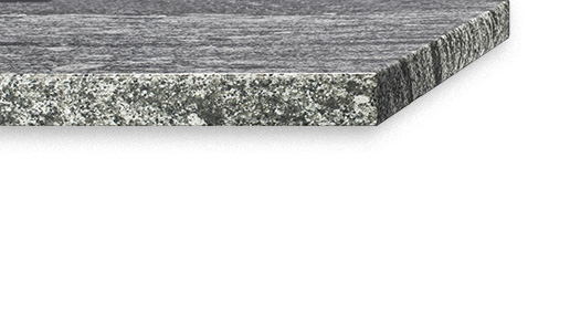 Straight edge countertop on a gray mottled stone countertop