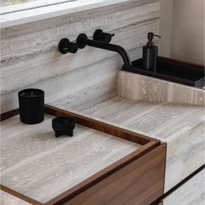 Custom vanity countertop with integrated sink