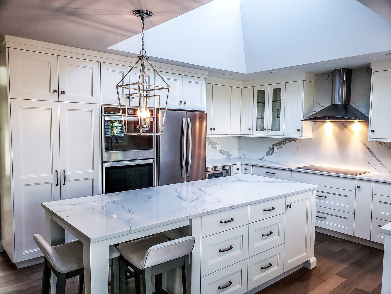 white kitchen with grey floors