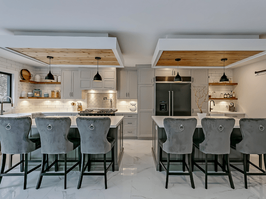 Double Island kitchen in modern home